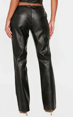 Outlet PrettyLittleThing Washed Faux Leather Belted Straight Leg Pant Brown