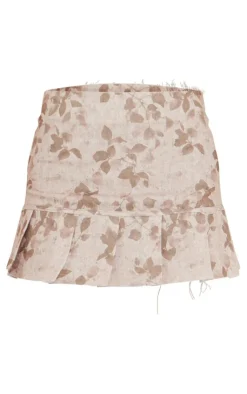 Online PrettyLittleThing Washed Floral Print Mini Skirt Brown
