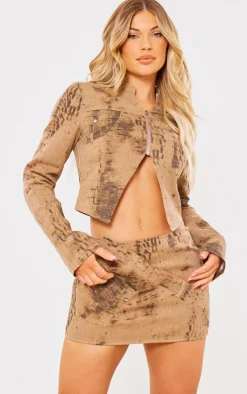 Sale PrettyLittleThing Washed Woven Asymmetric Panel Mini Skirt Brown