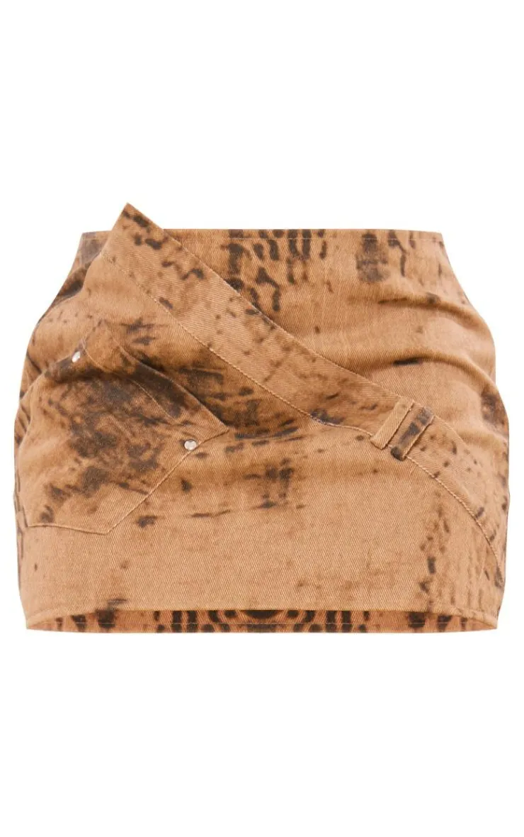 Sale PrettyLittleThing Washed Woven Asymmetric Panel Mini Skirt Brown