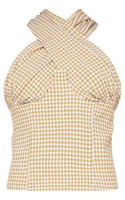 PrettyLittleThing Corsets*Woven Check Print Underbust Halterneck Cross Over Zip Corset