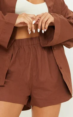 Sale PrettyLittleThing Woven Elastic Waist Floaty Shorts Brown