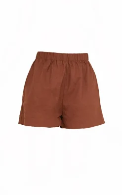 Sale PrettyLittleThing Woven Elastic Waist Floaty Shorts Brown