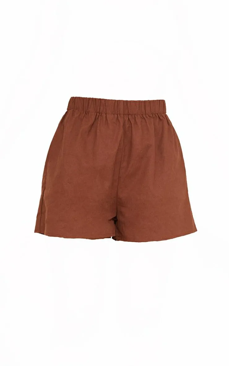 Sale PrettyLittleThing Woven Elastic Waist Floaty Shorts Brown