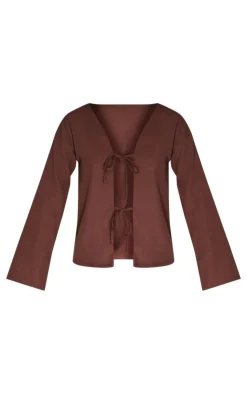 PrettyLittleThing Shirts*Woven Tie Front Flared Sleeve Shirt