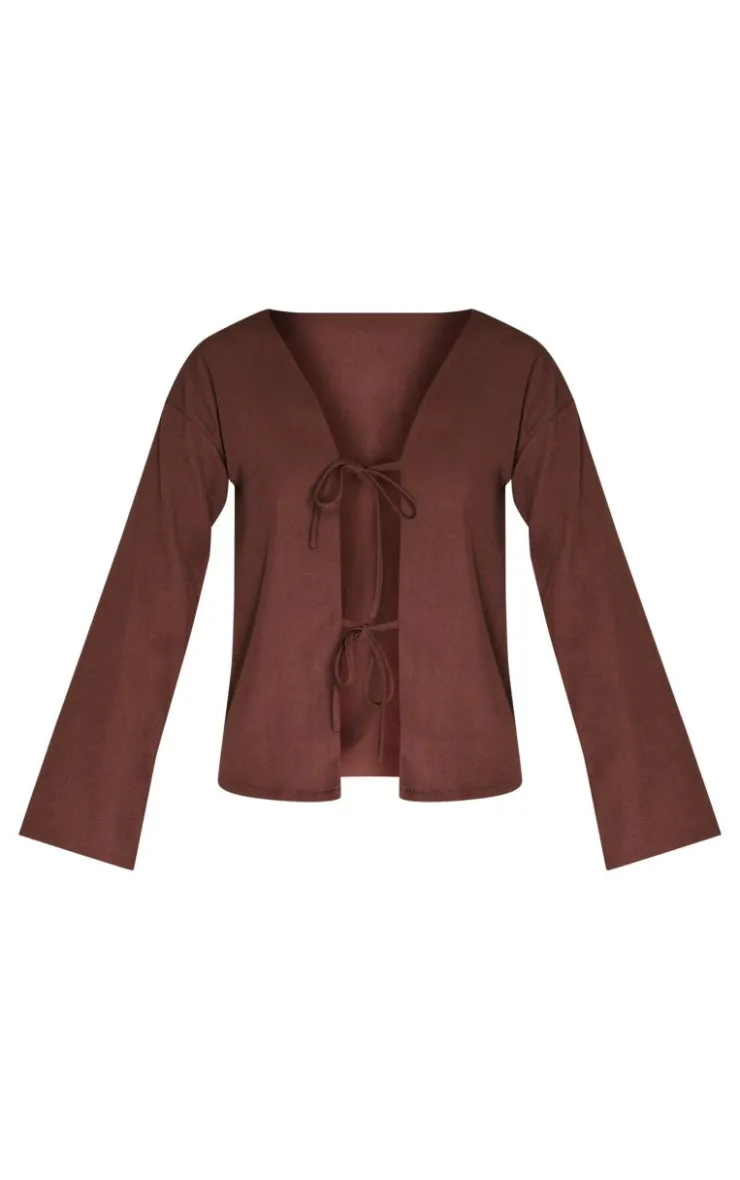 PrettyLittleThing Shirts*Woven Tie Front Flared Sleeve Shirt