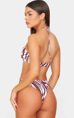 Brown Zebra Print High Leg Cheeky Bikini Bottoms