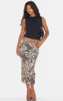 PrettyLittleThing Christmas Day Outfits*Zebra Print Plisse Printed Midi Skirt