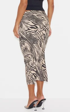 PrettyLittleThing Christmas Day Outfits*Zebra Print Plisse Printed Midi Skirt