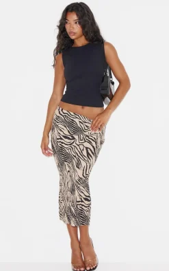 PrettyLittleThing Christmas Day Outfits*Zebra Print Plisse Printed Midi Skirt