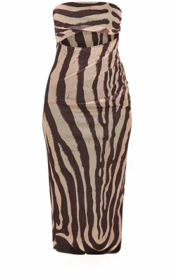 Zebra Printed Bandeau Cut Out Midaxi Dress-PrettyLittleThing Clearance