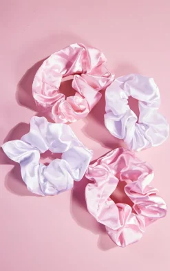 PrettyLittleThing Hair Tools*Brushworks & White Satin Scrunchies 4 Pack