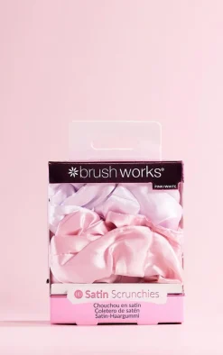 PrettyLittleThing Hair Tools*Brushworks & White Satin Scrunchies 4 Pack