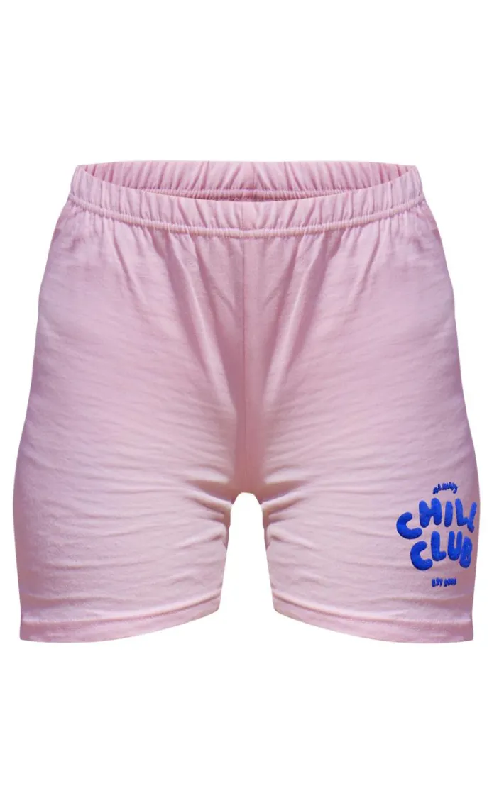 Bubblegum Pink Chill Club Puff Print Cotton Biker Shorts
