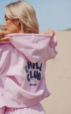 Bubblegum Pink Chill Club Puff Print Zip Up Jacket