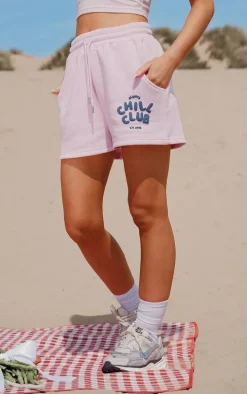 Bubblegum Pink Chill Club Puff Print Drawstring Sweat Shorts