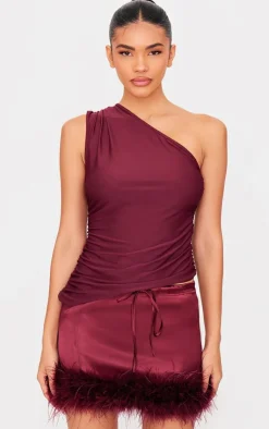 Asymmetric Ruched Side Longline Top-PrettyLittleThing Discount