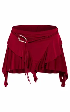 Belt Detail Slinky Jersey Ruffle Mini Skirt-PrettyLittleThing