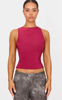 PrettyLittleThing Sleeveless Tops*Boatneck Slinky Sleeveless Long Top