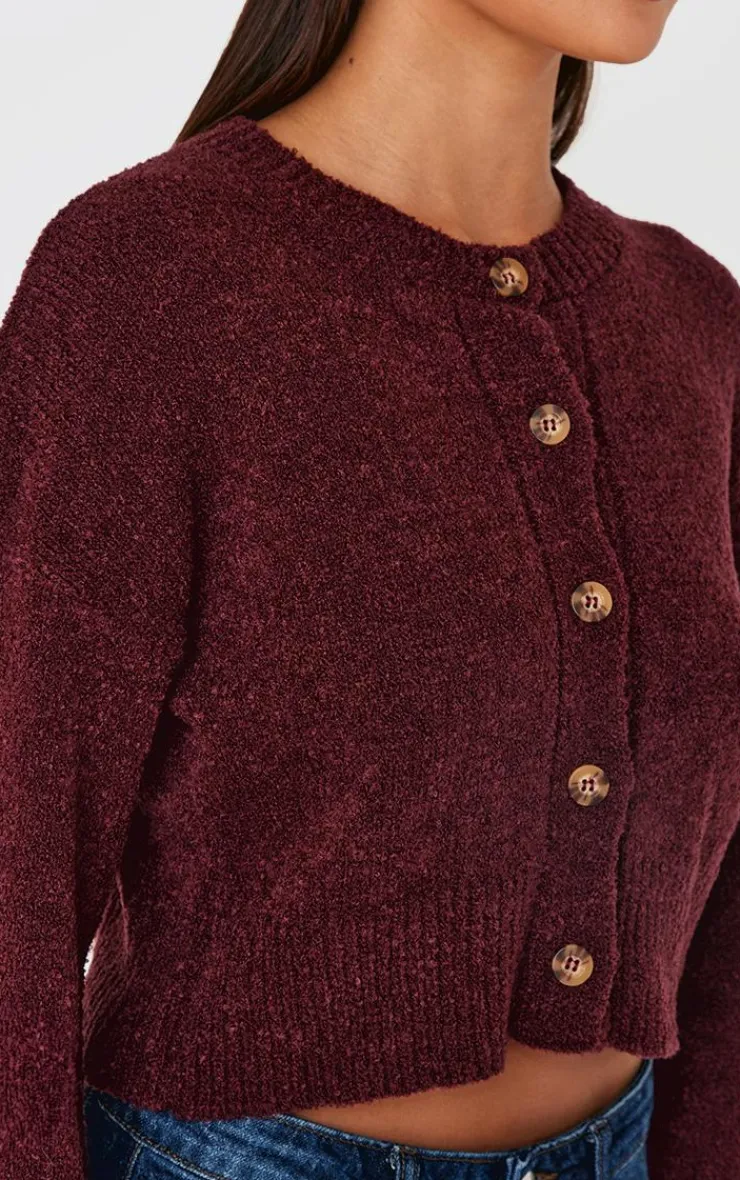 PrettyLittleThing Cardigans*Boucle Knit Button Through Cropped Cardigan