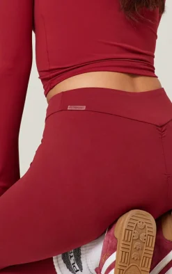 PrettyLittleThing Gym Leggings*Burgundy Brushed Sculpt Ruched Bum High Waist Sport Leggings