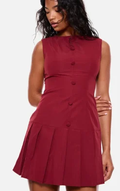 Button Down Pleated Hem Shift Dress-PrettyLittleThing Sale