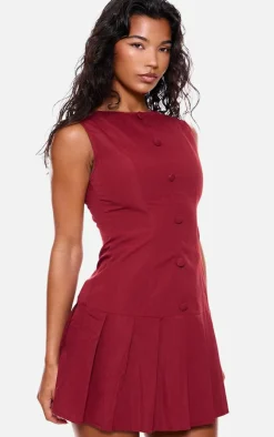 Button Down Pleated Hem Shift Dress-PrettyLittleThing Sale