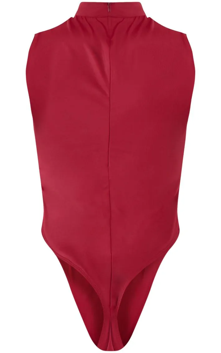Burgundy Chain Detail Cut Out High Leg Swimsuit