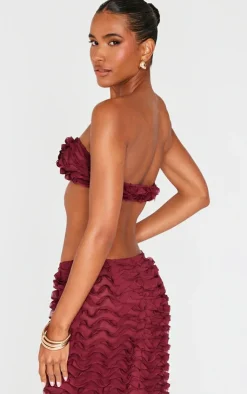 PrettyLittleThing Chiffon Ruffle Bandeau Top Burgundy