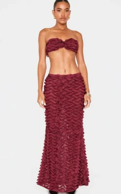 PrettyLittleThing Chiffon Ruffle Bandeau Top Burgundy