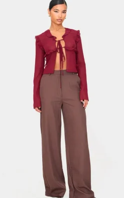 PrettyLittleThing Blouses*Chiffon Ruffle Fitted Tie Front Blouse