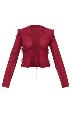 PrettyLittleThing Blouses*Chiffon Ruffle Fitted Tie Front Blouse