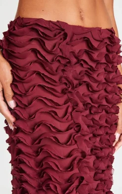 New PrettyLittleThing Chiffon Ruffle Low Rise Maxi Skirt Burgundy