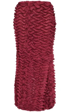 New PrettyLittleThing Chiffon Ruffle Low Rise Maxi Skirt Burgundy