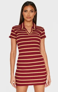Collar Striped Bodycon Dress-PrettyLittleThing New