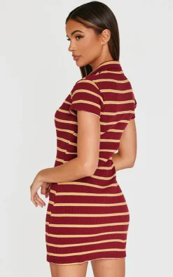 Collar Striped Bodycon Dress-PrettyLittleThing New