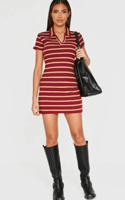 Collar Striped Bodycon Dress-PrettyLittleThing New