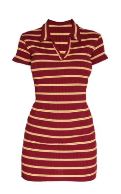 Collar Striped Bodycon Dress-PrettyLittleThing New