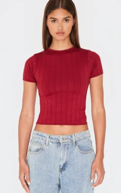 PrettyLittleThing T-Shirts*Contour Pointelle Crew Neck Short Sleeve Long Top