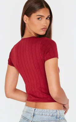 PrettyLittleThing T-Shirts*Contour Pointelle Crew Neck Short Sleeve Long Top