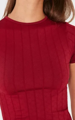 PrettyLittleThing T-Shirts*Contour Pointelle Crew Neck Short Sleeve Long Top