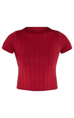 PrettyLittleThing T-Shirts*Contour Pointelle Crew Neck Short Sleeve Long Top