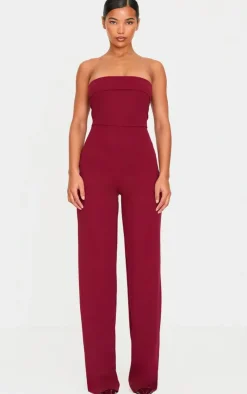 Crepe Fold Over Detail Wide Leg Jumpsuit-PrettyLittleThing Online