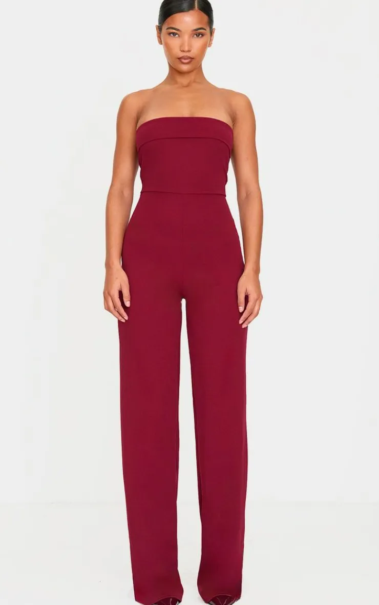 Crepe Fold Over Detail Wide Leg Jumpsuit-PrettyLittleThing Online
