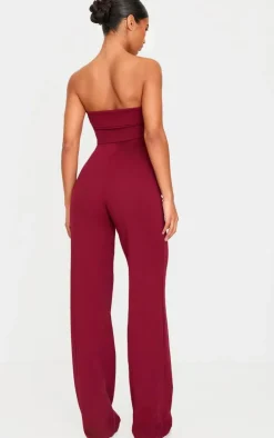 Crepe Fold Over Detail Wide Leg Jumpsuit-PrettyLittleThing Online
