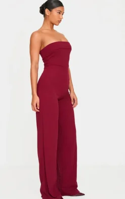 Crepe Fold Over Detail Wide Leg Jumpsuit-PrettyLittleThing Online