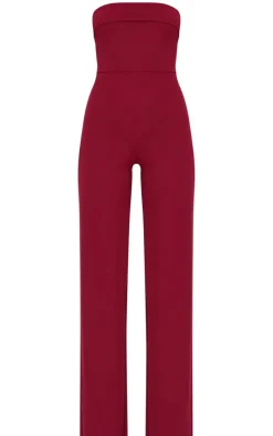 Crepe Fold Over Detail Wide Leg Jumpsuit-PrettyLittleThing Online