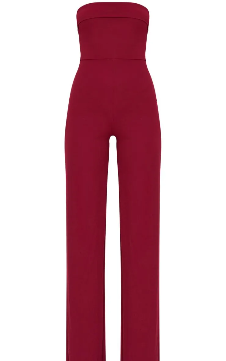Crepe Fold Over Detail Wide Leg Jumpsuit-PrettyLittleThing Online