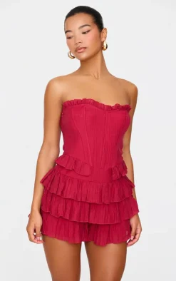 Crinkle Satin Bandeau Rara Romper-PrettyLittleThing Clearance