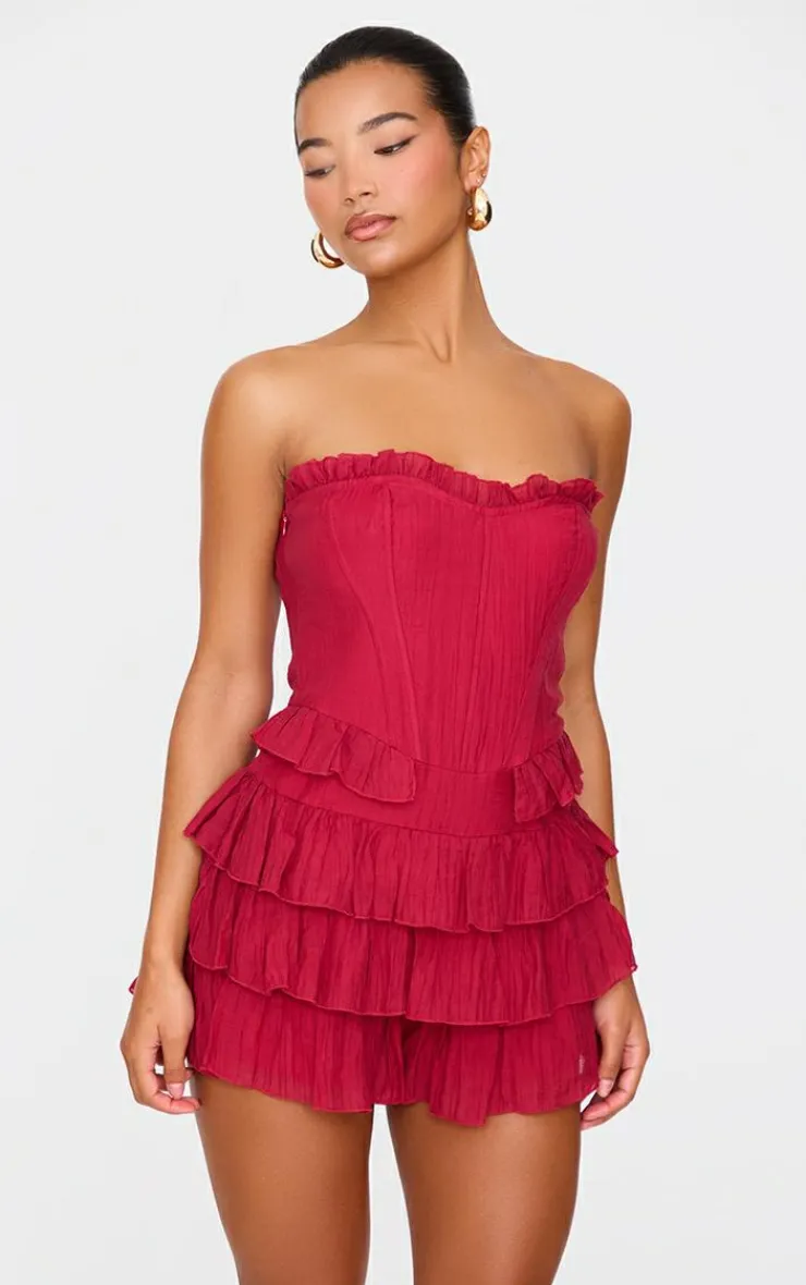 Crinkle Satin Bandeau Rara Romper-PrettyLittleThing Clearance